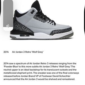 Jordan Retro 3 Wolf Grey Sneakers Sz6Y